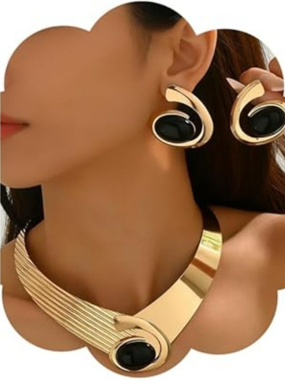 NEW Chunky 24k Gold Plated Statement Earrings Necklace Set Oversized Pendant